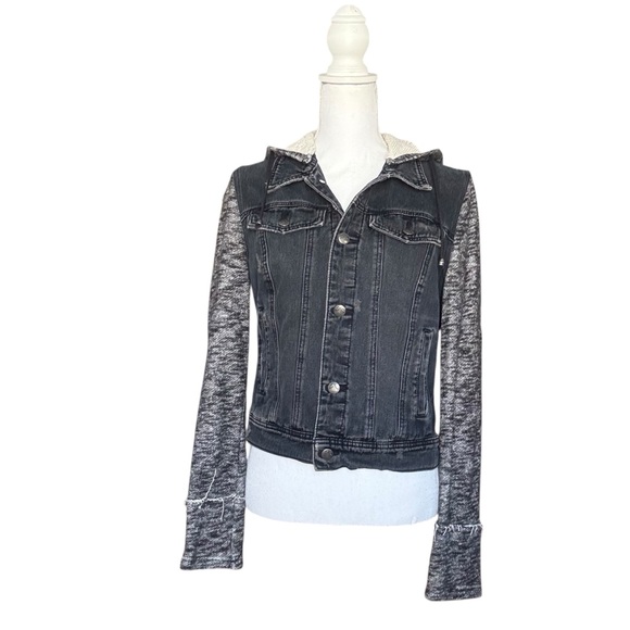 Free People Mixed Media Hooded Denim Jacket– Size M - Picture 2 of 10
